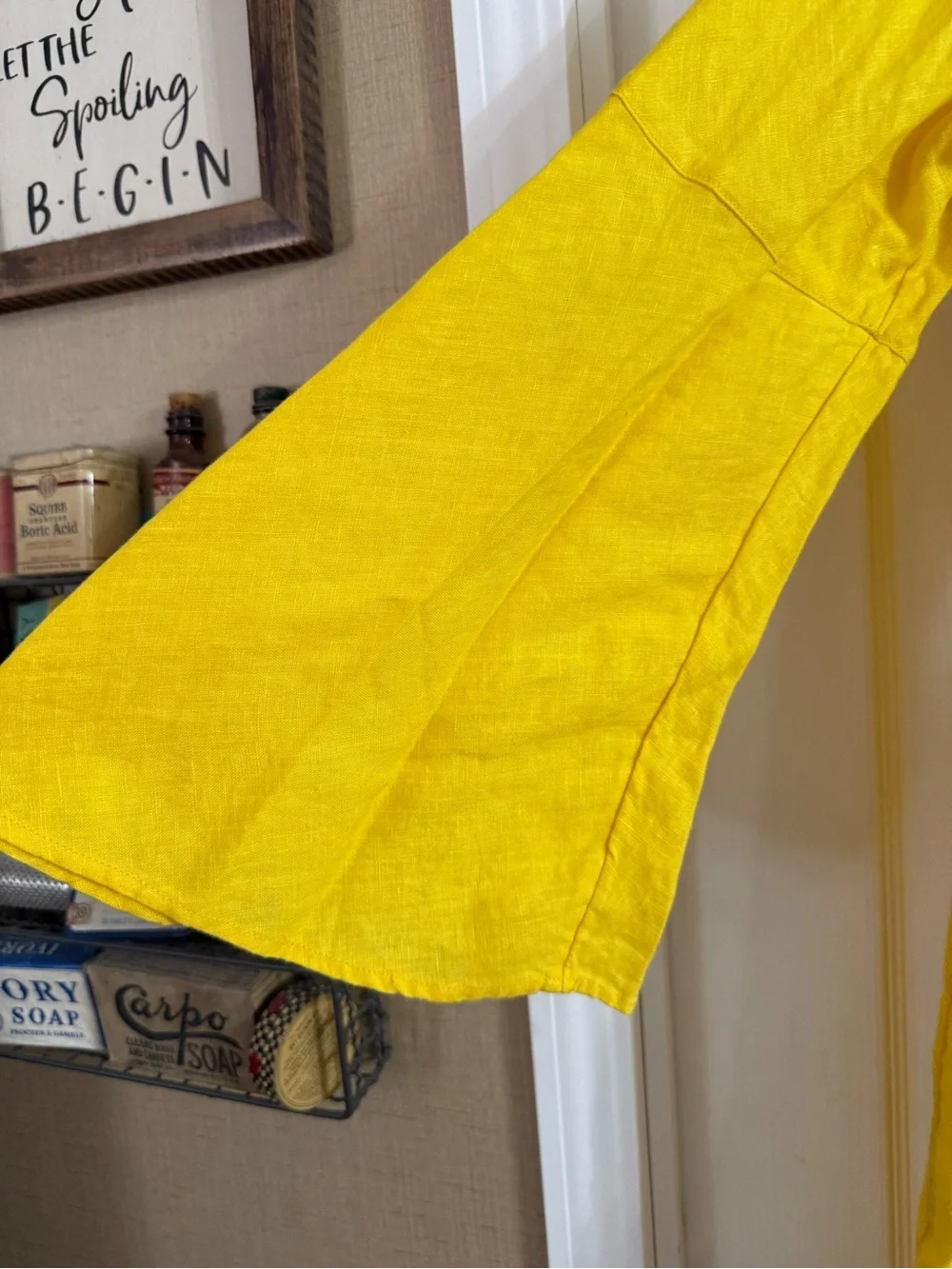 Soft Surroundings 100% Linen Women’s Yellow Bell Sleeve Dress Sz L. AG-60